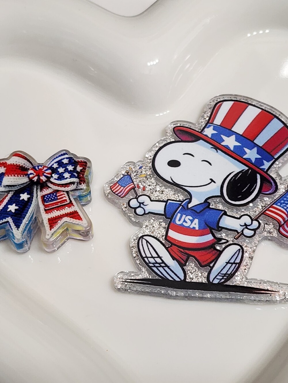 Dog USA Patriotic Flatback Focal Bead Badge‎ Keychain Crafts Beaded Pen Magnet